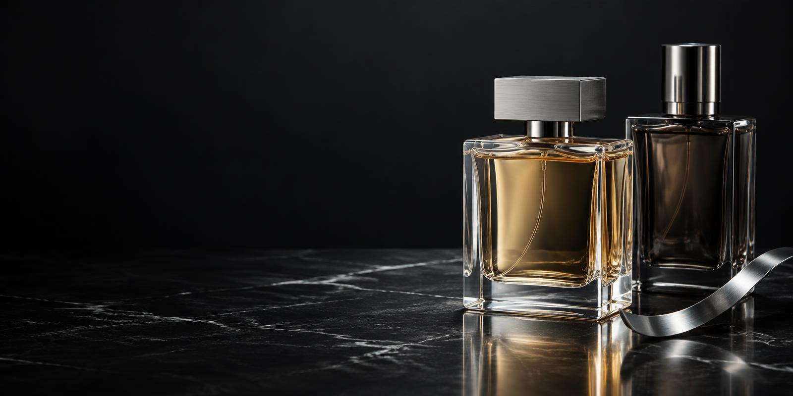 Composição editorial de frascos de perfume com detalhes em prata